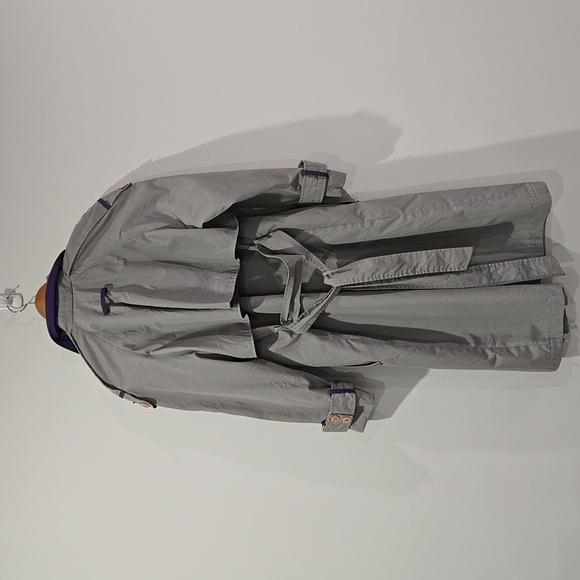 Retro 80's Gray Trench Coat with Purple Accents - Picture 7 of 9